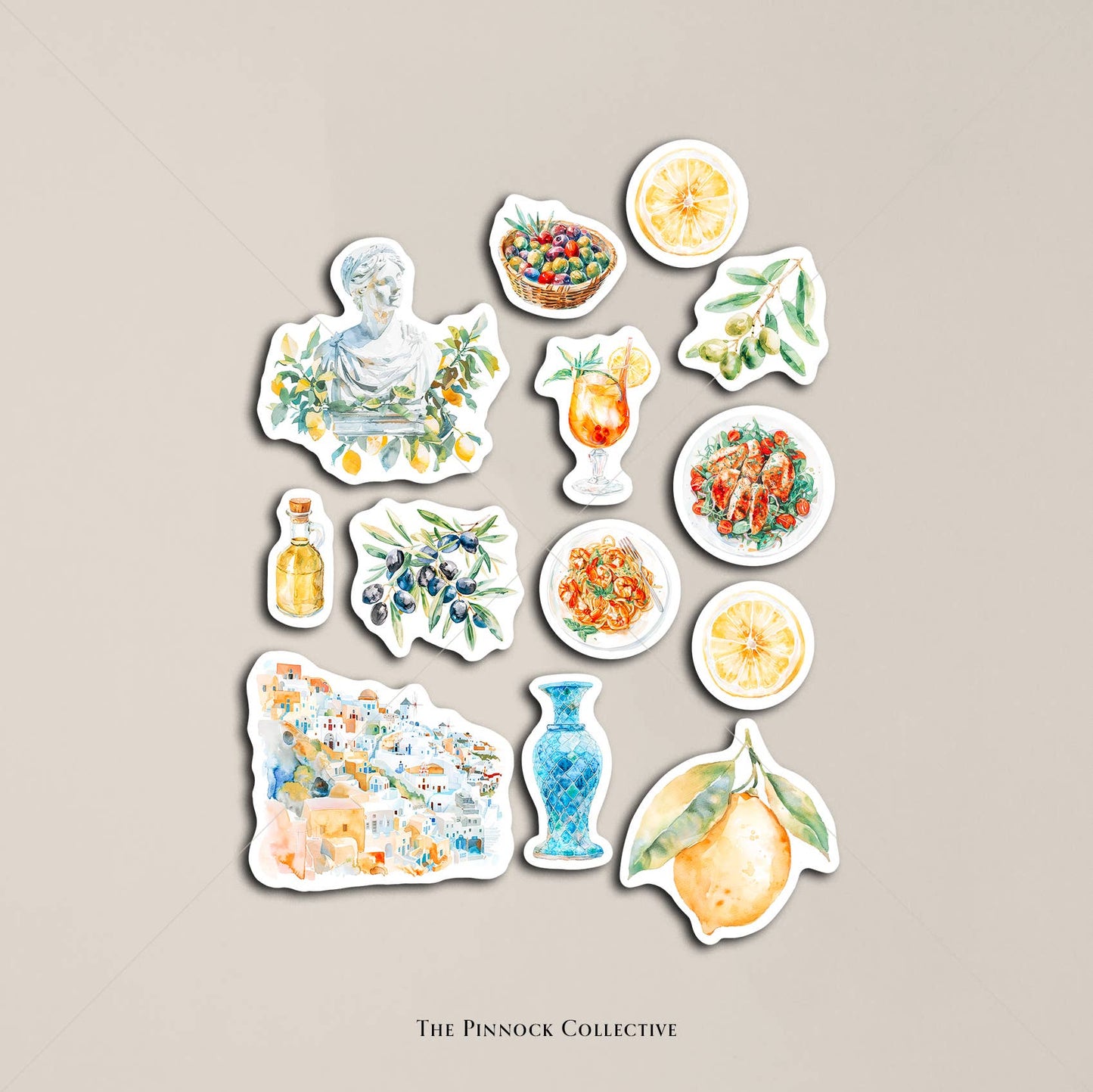 Watercolour Mediterranean Themed Sticker Sheet