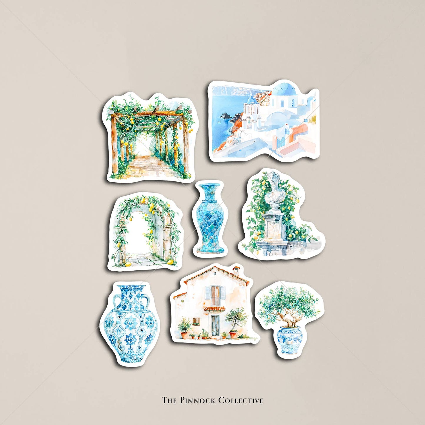 Watercolour Mediterranean Themed Sticker Sheet