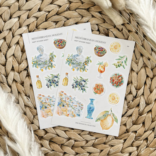 Watercolour Mediterranean Themed Sticker Sheet