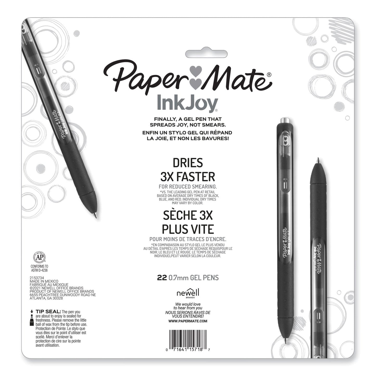 Paper Mate InkJoy Gel Pen, Medium 0.7 mm, Assorted Ink and Barrel Colors, 22 Pack