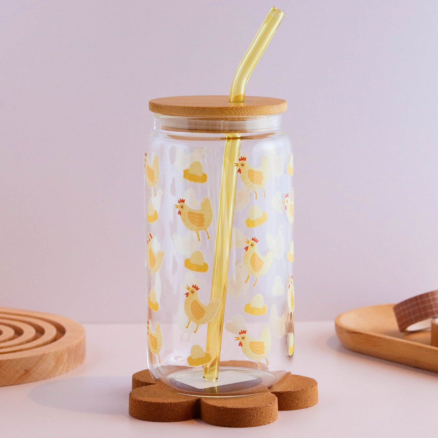 Chicken and Egg 16 oz Glass Cup Set