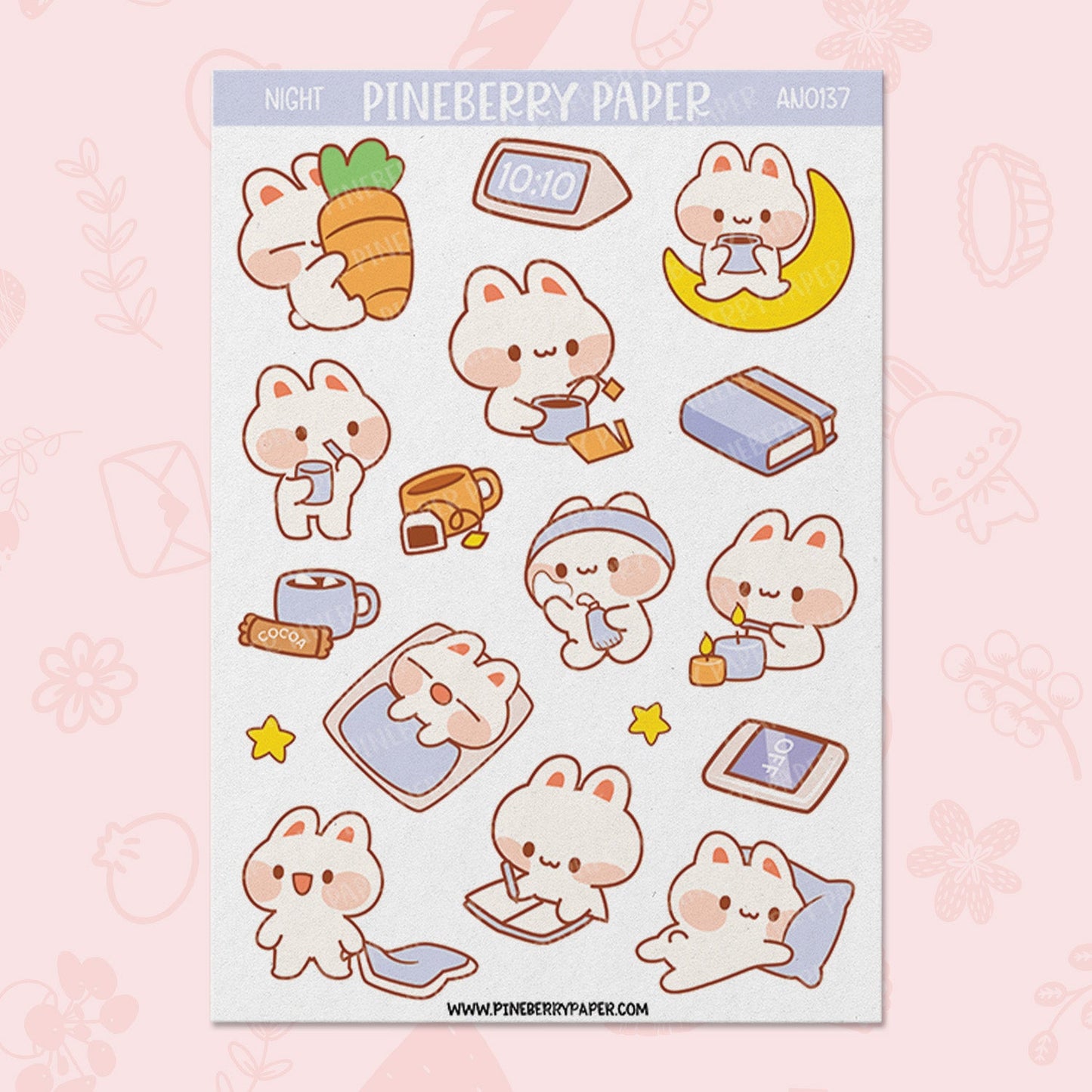 Bunny Night Time Routine Sticker Sheet