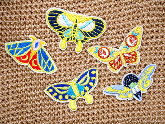 Moth and Butterfly Iron-On Embroidered Patch Pack (Set of 5)