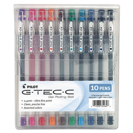Pilot G-TEC-C Ultra Gel Pen, Extra-Fine 0.4 mm, Assorted Ink Colors, 10 Pack