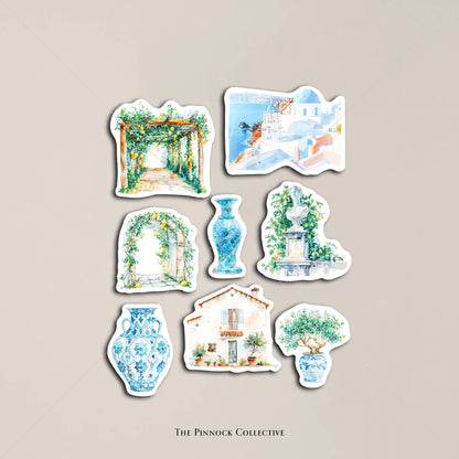 Watercolour Mediterranean Themed Sticker Sheet
