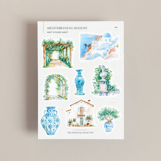 Watercolour Mediterranean Themed Sticker Sheet