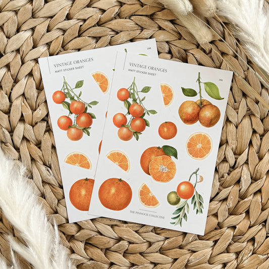 Vintage Oranges Themed Sticker Sheet