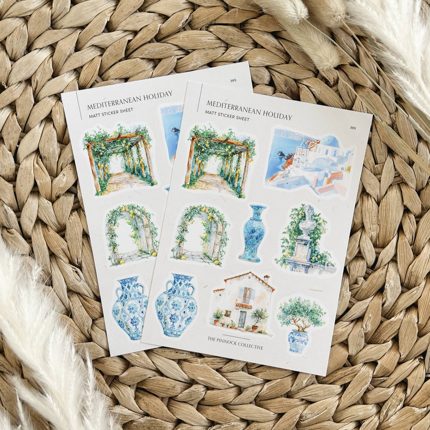 Watercolour Mediterranean Themed Sticker Sheet