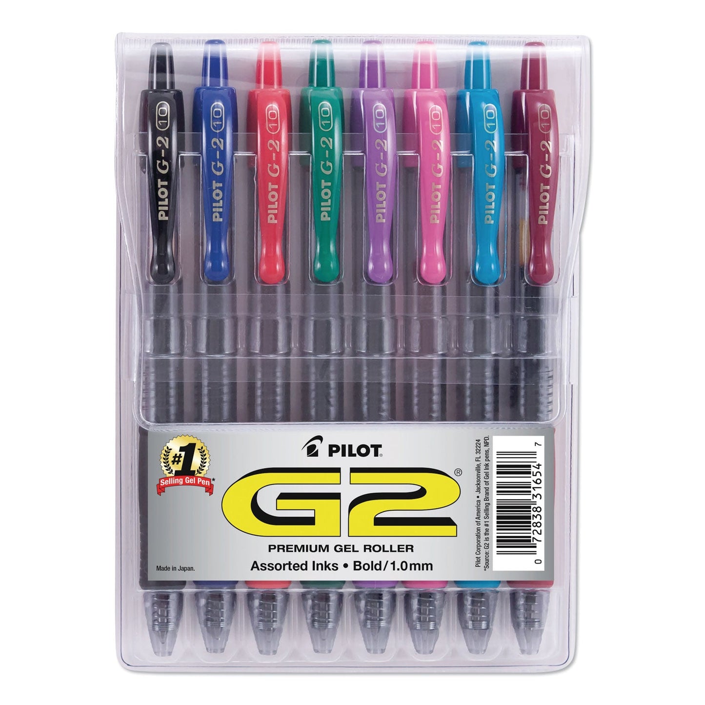 Pilot G2 Gel Pen Convenience Pack, Retractable, Bold 1 mm, Assorted Ink and Barrel Colors, 8/Pack