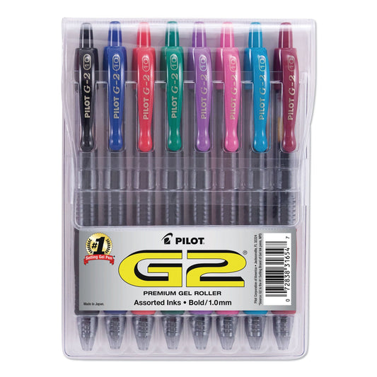 Pilot G2 Gel Pen Convenience Pack, Retractable, Bold 1 mm, Assorted Ink and Barrel Colors, 8/Pack
