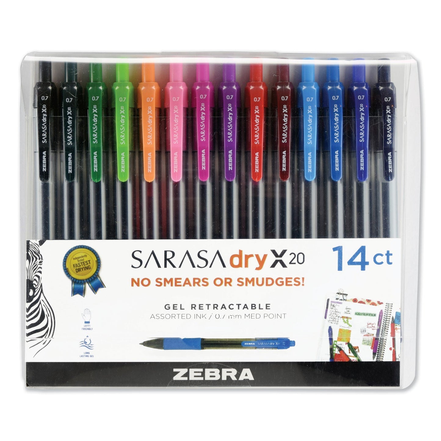 Zebra Sarasa Dry Gel X20 Gel Pen, Medium 0.7 mm, 14 Pack