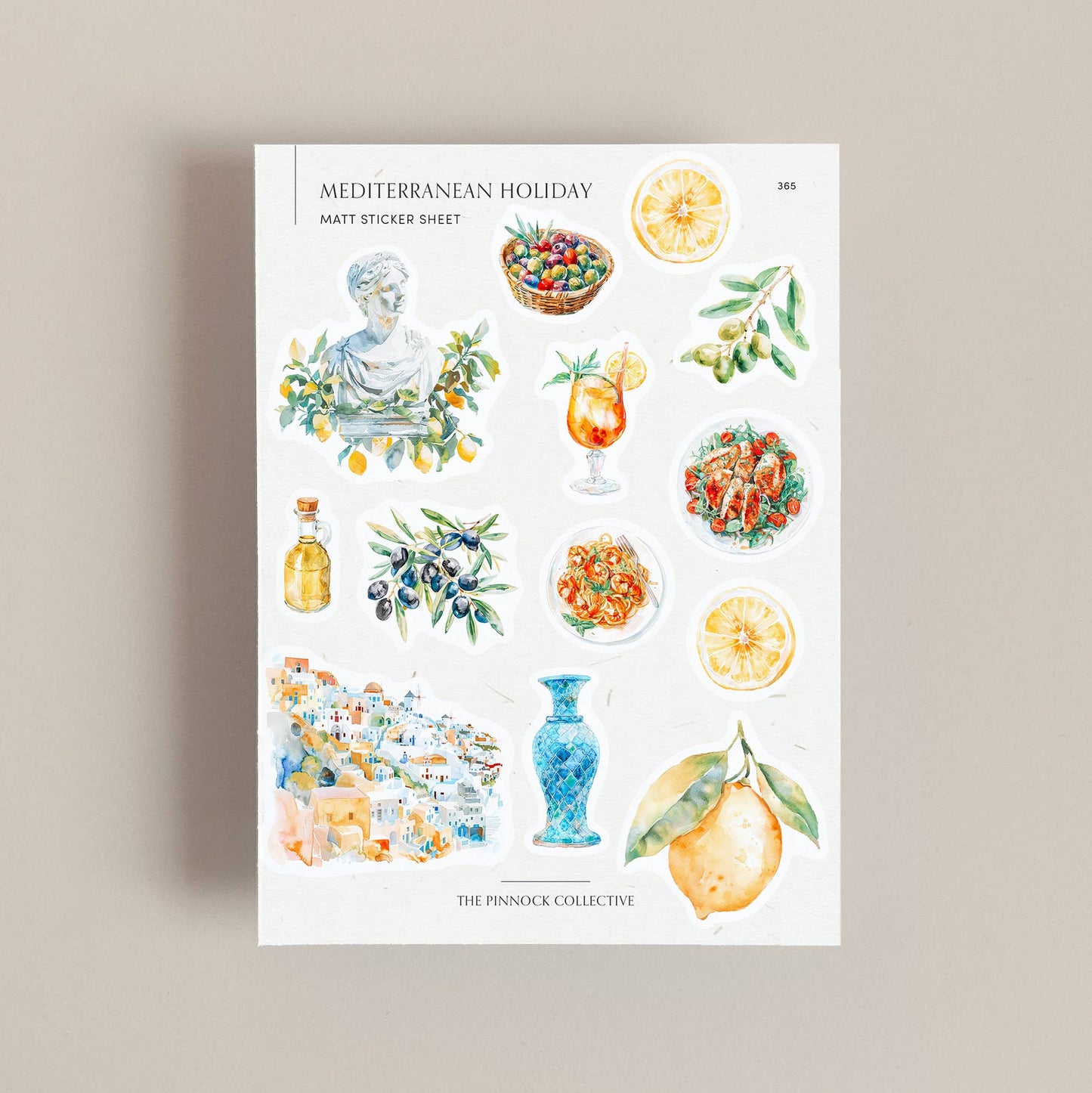 Watercolour Mediterranean Themed Sticker Sheet