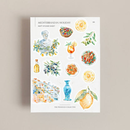 Watercolour Mediterranean Themed Sticker Sheet
