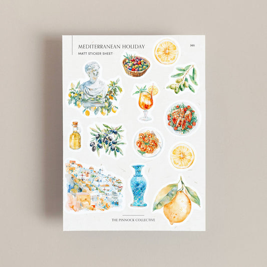 Watercolour Mediterranean Themed Sticker Sheet