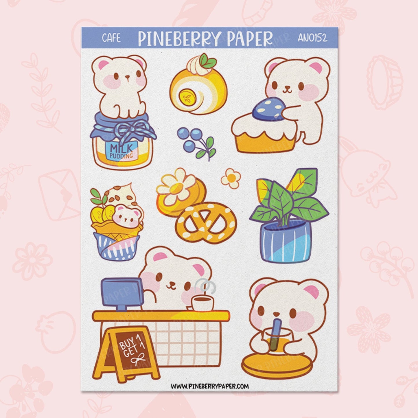 Polar Bear Cafe Sticker Sheet