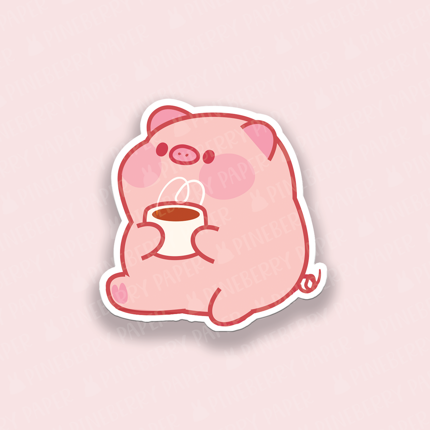 Pig with Coffee Vinyl Sticker