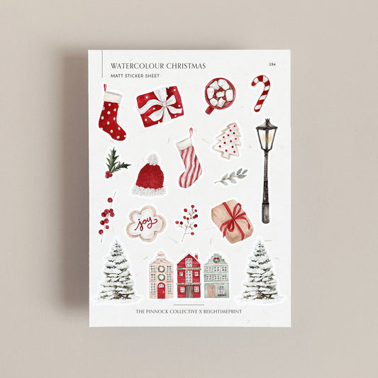 Watercolor Christmas Themed Sticker Sheet