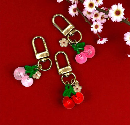 Cherry Flower Blossom Metal Keychain and Bag Charm