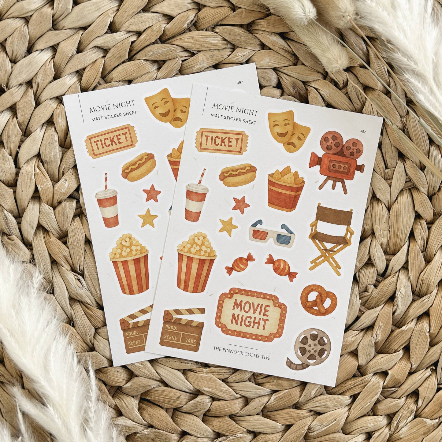 Watercolour Movie Night Sticker Sheet