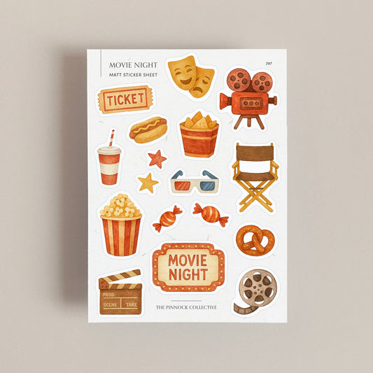 Watercolour Movie Night Sticker Sheet