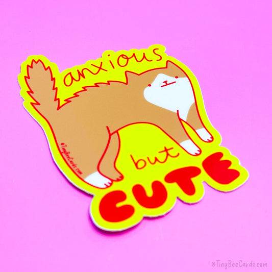 Anxious But Cute Cat Vinyl Sticker