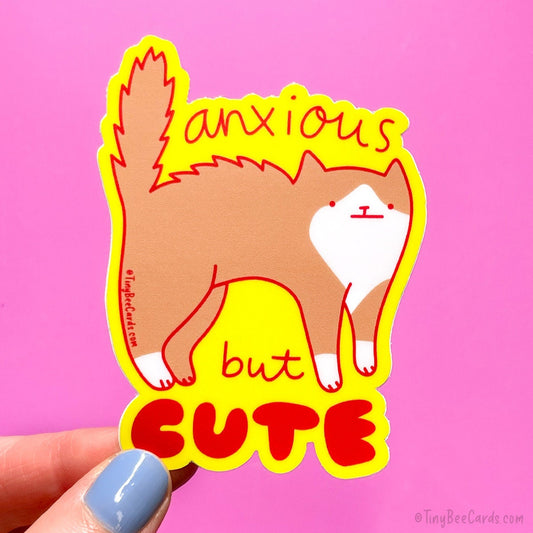 Anxious But Cute Cat Vinyl Sticker