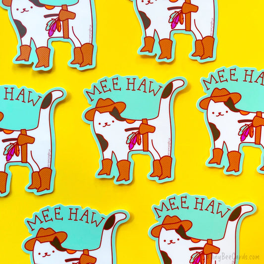 Mee Haw Cowboy Western Cat Vinyl Sticker