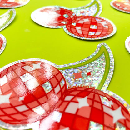 Cherry Disco Balls Glitter Vinyl Sticker