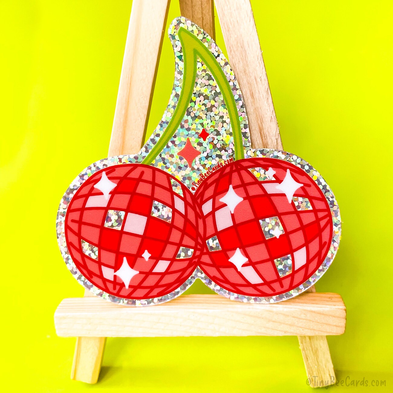 Cherry Disco Balls Glitter Vinyl Sticker