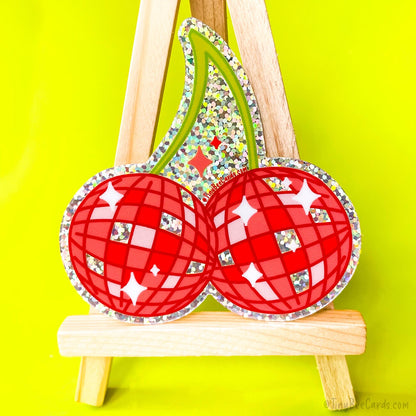 Cherry Disco Balls Glitter Vinyl Sticker