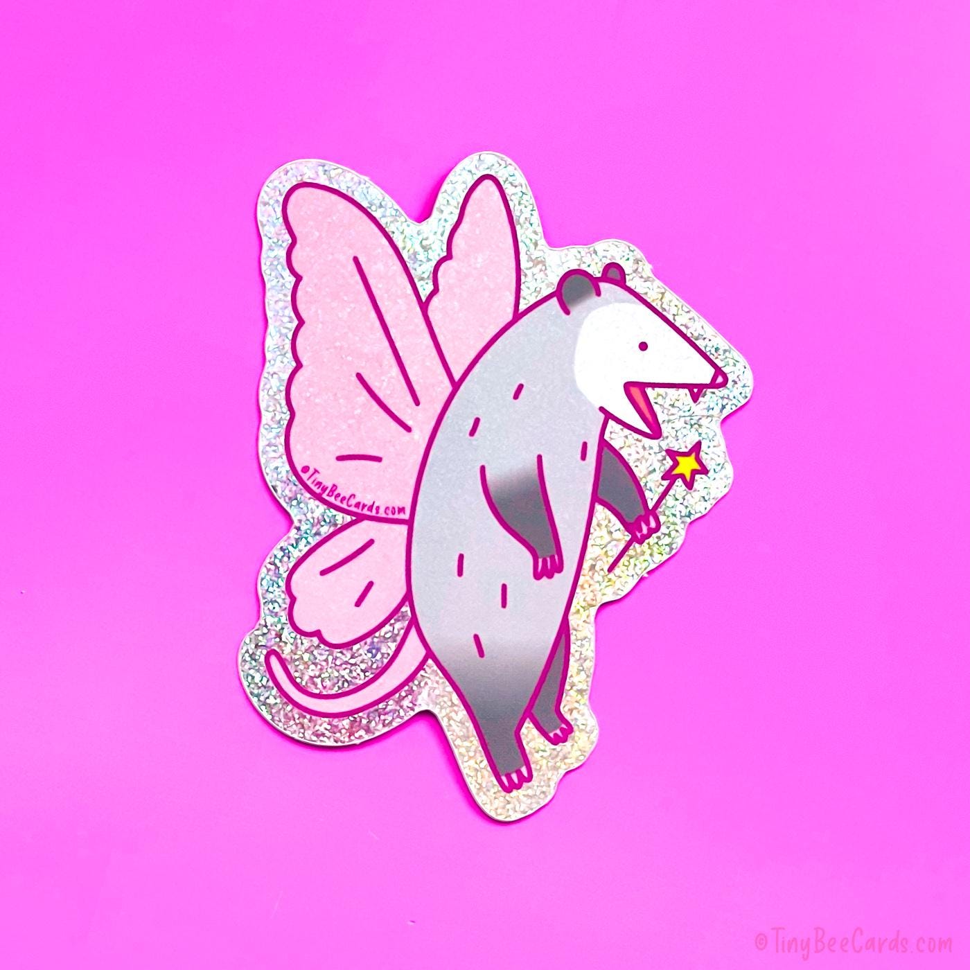 Fairy Opossum Glitter Vinyl Sticker