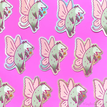 Fairy Opossum Glitter Vinyl Sticker