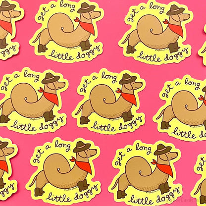 Cowboy Dachshund Vinyl Sticker "Get A Long Little Doggy"