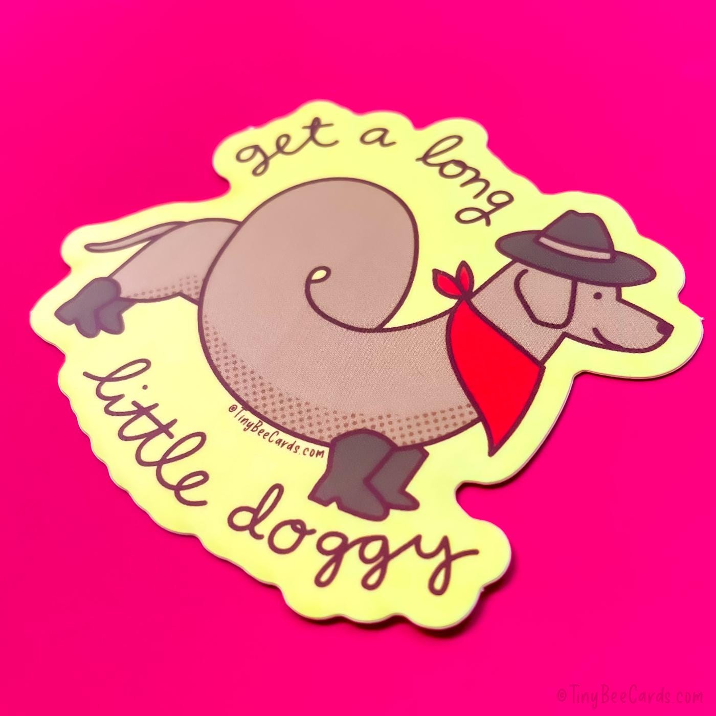 Cowboy Dachshund Vinyl Sticker "Get A Long Little Doggy"