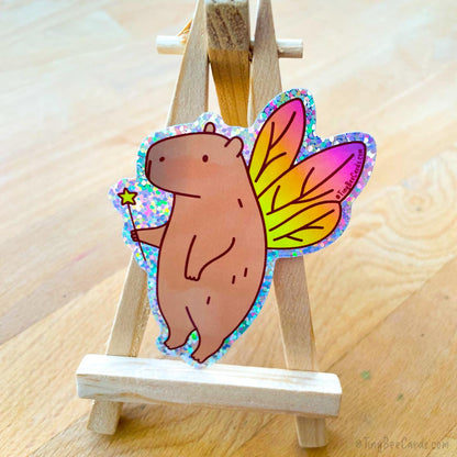 Fairy Capybara Glitter Whimsical Vinyl Sticker