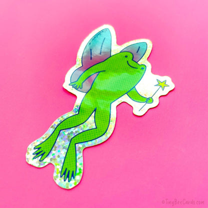 Fairy Frog Glitter Whimsical Vinyl Sticker