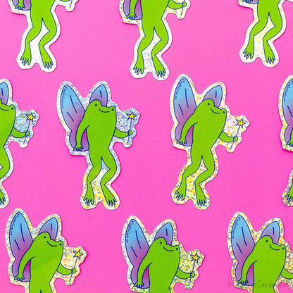 Fairy Frog Glitter Whimsical Vinyl Sticker