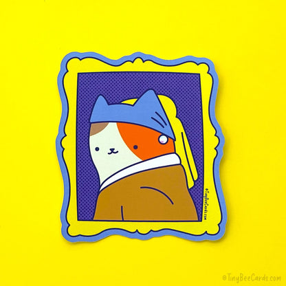 Vermeer Cat Girl with Pearl Earring Vinyl Sticker