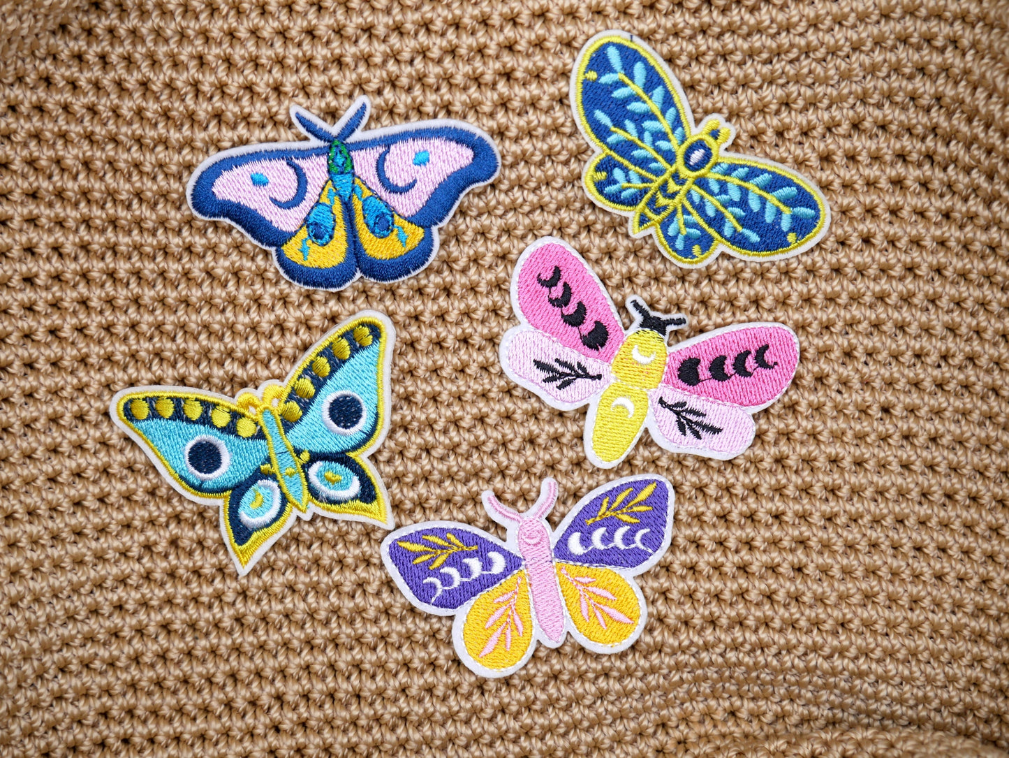 Moth and Butterfly Iron-On Embroidered Patch Pack (Set of 5)