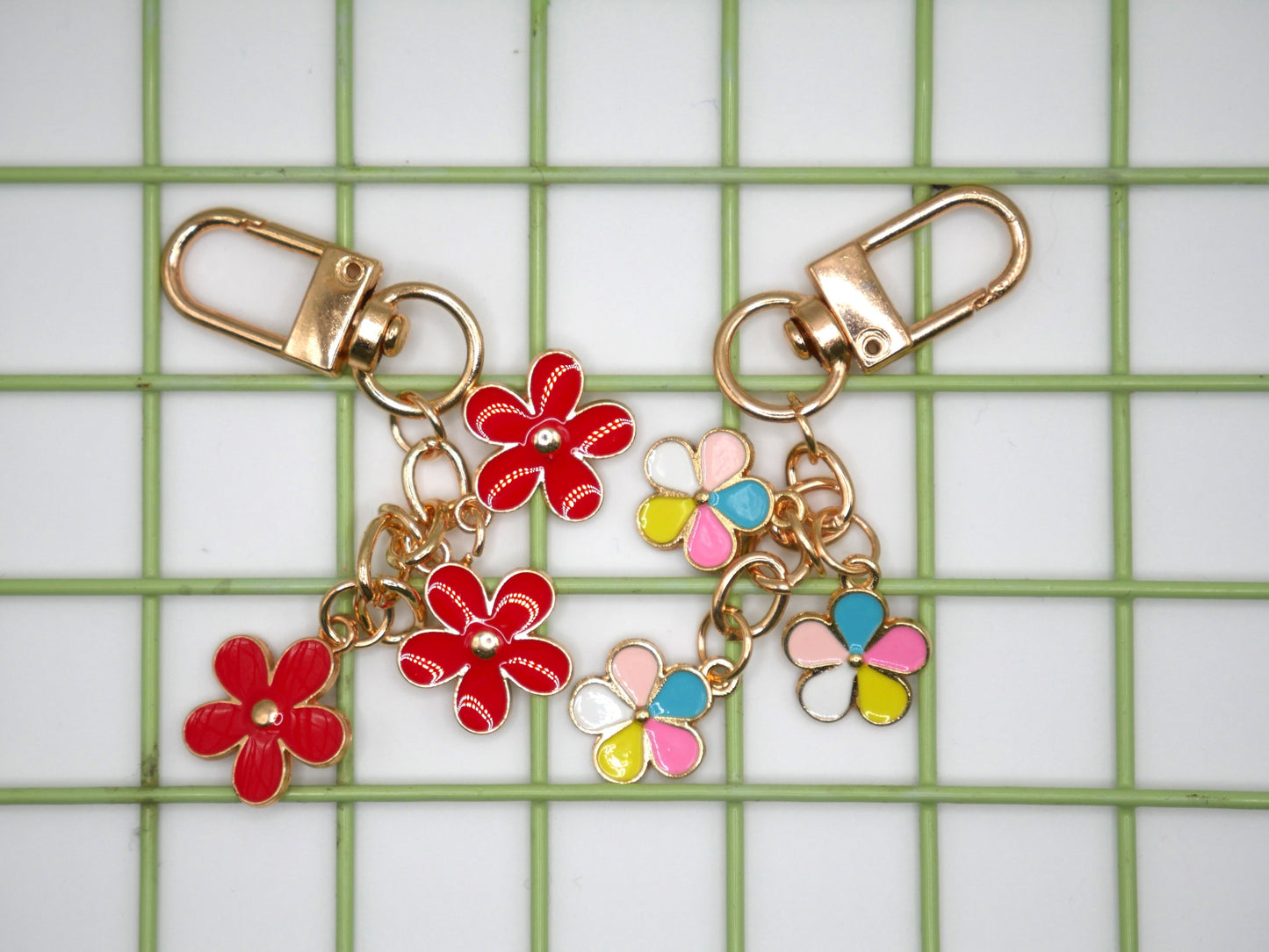 Three Flower Strand Metal Keychain and Bag Charm