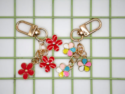 Three Flower Strand Metal Keychain and Bag Charm