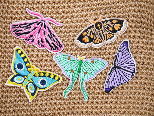 Moth and Butterfly Iron-On Embroidered Patch Pack (Set of 5)
